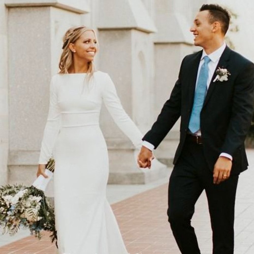 Modest Satin Elegant Long Sleeve Wedding Gown